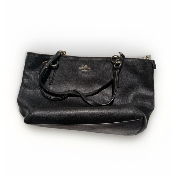 Coach Ava Tote Crossgrain Black Leather Shoulder Bag Black With Gold F57526 - Picture 1 of 15